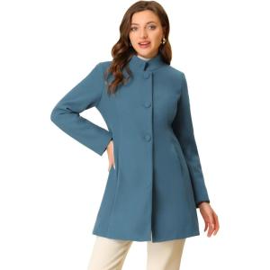 imageAllegra K Womens Winter Overcoat MidLong Stand Collar Single Breasted Coat OuterwearGrey Blue