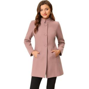 imageAllegra K Womens Winter Overcoat MidLong Stand Collar Single Breasted Coat OuterwearGrey Pink