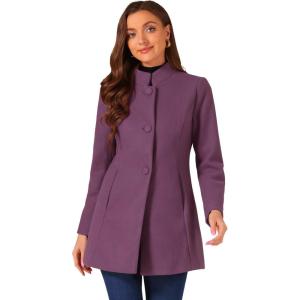 imageAllegra K Womens Winter Overcoat MidLong Stand Collar Single Breasted Coat OuterwearGrey Purple
