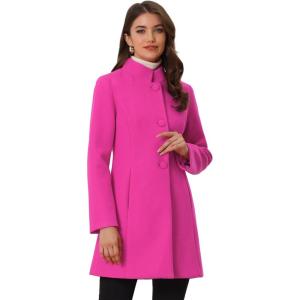 imageAllegra K Womens Winter Overcoat MidLong Stand Collar Single Breasted Coat OuterwearHot Pink