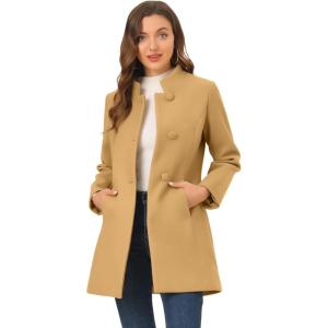 imageAllegra K Womens Winter Overcoat MidLong Stand Collar Single Breasted Coat OuterwearKhaki