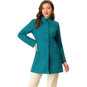 imageAllegra K Womens Winter Overcoat MidLong Stand Collar Single Breasted Coat OuterwearLake Blue