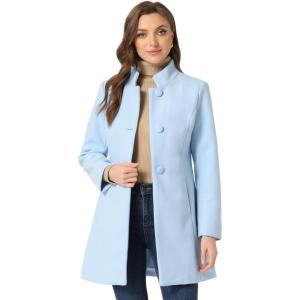imageAllegra K Womens Winter Overcoat MidLong Stand Collar Single Breasted Coat OuterwearLight Blue