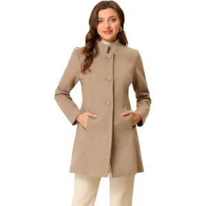 imageAllegra K Womens Winter Overcoat MidLong Stand Collar Single Breasted Coat OuterwearLight Brown