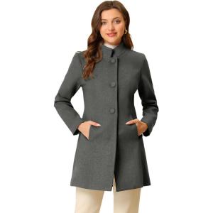 imageAllegra K Womens Winter Overcoat MidLong Stand Collar Single Breasted Coat OuterwearLight Grey