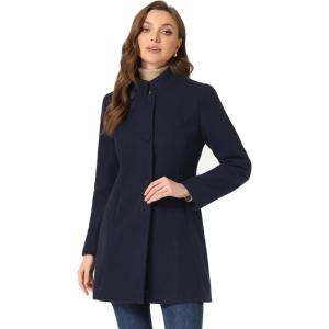 imageAllegra K Womens Winter Overcoat MidLong Stand Collar Single Breasted Coat OuterwearNavy Blue