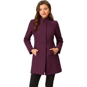 imageAllegra K Womens Winter Overcoat MidLong Stand Collar Single Breasted Coat OuterwearPurplish Red