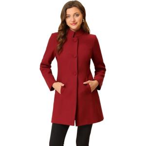 imageAllegra K Womens Winter Overcoat MidLong Stand Collar Single Breasted Coat OuterwearRed