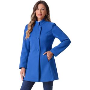 imageAllegra K Womens Winter Overcoat MidLong Stand Collar Single Breasted Coat OuterwearSea Blue