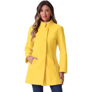 imageAllegra K Womens Winter Overcoat MidLong Stand Collar Single Breasted Coat OuterwearYellow