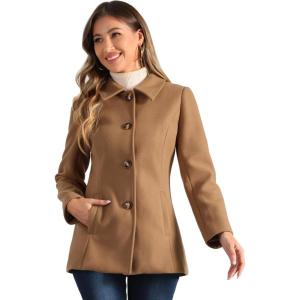 imageAllegra K Womens Work Office Winter Overcoat Single Breasted Point Collar Pea CoatCamel