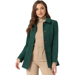 imageAllegra K Womens Work Office Winter Overcoat Single Breasted Point Collar Pea CoatDark Green