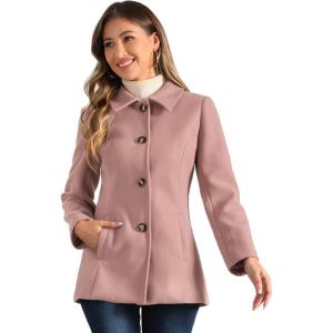 imageAllegra K Womens Work Office Winter Overcoat Single Breasted Point Collar Pea CoatPink