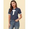 imageAllegra K Polka Dots Blouse for Womens Contrast Tie Peter Pan Collar Vintage ShirtDark Blue