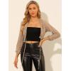 imageAllegra K Womens Cardigans Tie Waist Sheer Long Sleeve Crochet Shrug TopKhaki