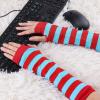 imageAllegra K Womens Fingerless Gloves Printed Elbow Length Knitted Arm WarmersBlue Red