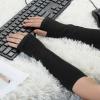 imageAllegra K Womens Fingerless Gloves Printed Elbow Length Knitted Arm WarmersGray Black