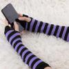 imageAllegra K Womens Fingerless Gloves Printed Elbow Length Knitted Arm WarmersPurple Black