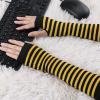 imageAllegra K Womens Fingerless Gloves Printed Elbow Length Knitted Arm WarmersYellow Black