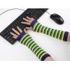 imageAllegra K Womens Fingerless Gloves Printed Elbow Length Knitted Arm WarmersYellow Green Navy