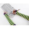 imageAllegra K Womens Fingerless Gloves Printed Elbow Length Knitted Arm WarmersYellow Green Navy