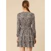 imageAllegra K Womens Leopard Print Round Neck Smock Waist Long Sleeve Ruffle Mini DressPink