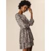 imageAllegra K Womens Leopard Print Round Neck Smock Waist Long Sleeve Ruffle Mini DressPink