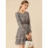 imageAllegra K Womens Leopard Print Round Neck Smock Waist Long Sleeve Ruffle Mini DressPink
