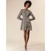 imageAllegra K Womens Leopard Print Round Neck Smock Waist Long Sleeve Ruffle Mini DressPink