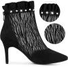 imageAllegra K Womens Mesh Heel Boots Stiletto Heels Ruffle Ankle BootsBlack