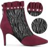 imageAllegra K Womens Mesh Heel Boots Stiletto Heels Ruffle Ankle BootsBurgundy