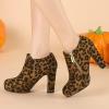 imageAllegra K Womens Platform Round Toe Chunky Heelss Ankle BootiesLeopard