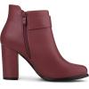 imageAllegra K Womens Round Toe Circle Buckle Chunky Heels Ankle BootsBurgundy