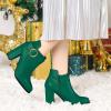 imageAllegra K Womens Round Toe Circle Buckle Chunky Heels Ankle BootsGreen