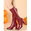 imageAllegra K Womens Round Toe Zip Block Heels Knee High BootsRed
