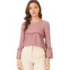 imageAllegra K Womens Textured Blouse Flare Sleeve Casual Loose Fit Ruffle Hem Peplum TopDusty Pink