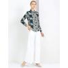 imageAllegra K Womens Tropical Print Blouse Lapel Collar Long Sleeve Elegant Button Down ShirtBluetropical Leaves