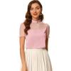 imageAllegra K Mock Neck Blouse for Womens Puff Sleeve Elegant Mesh Sleeve TopPink