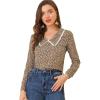 imageAllegra K Womens Casual Long Sleeve Career Vintage V Neck Floral Tops Blouse ShirtBrown