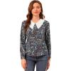 imageAllegra K Womens Contrast Peter Pan Collar Keyhole Back Floral BlouseNavy Blue