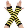 imageAllegra K Womens Fingerless Gloves Printed Elbow Length Knitted Arm WarmersYellow Black Wide Stripes