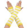 imageAllegra K Womens Fingerless Gloves Printed Elbow Length Knitted Arm WarmersYellow White Wide Stripes