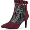 imageAllegra K Womens Mesh Heel Boots Stiletto Heels Ruffle Ankle BootsBurgundy