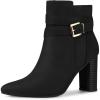 imageAllegra K Womens Pointed Toe Buckle Decor Chunky Heel Ankle BootsBlack