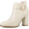 imageAllegra K Womens Round Toe Circle Buckle Chunky Heels Ankle BootsBeige
