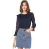 imageAllegra K Womens Swiss Dots Blouse Bracelet Sleeves Chiffon Boho Ruffle Neck TopsDark Blue