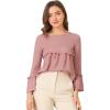 imageAllegra K Womens Textured Blouse Flare Sleeve Casual Loose Fit Ruffle Hem Peplum TopDusty Pink