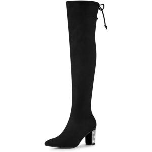 imageAllegra K Womens Chunky Heels Bling Rhinestone Over the Knee High BootsBlack