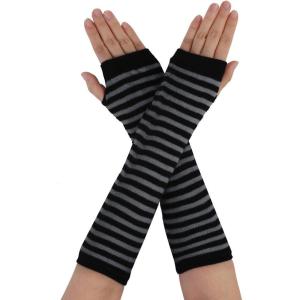 imageAllegra K Womens Fingerless Gloves Printed Elbow Length Knitted Arm WarmersBlackgray