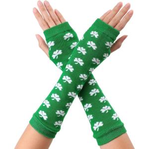 imageAllegra K Womens Fingerless Gloves Printed Elbow Length Knitted Arm WarmersGreen
